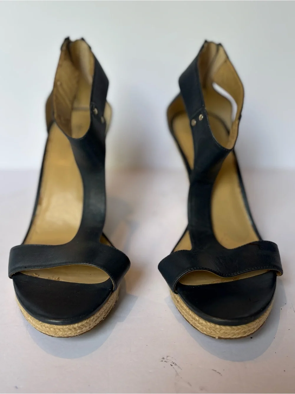 Michael Kors Blue Leather Wedge Espadrille Sandals - Women's Size 9 1/2M T-strap